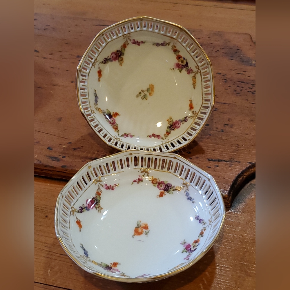 Schumann Dresden Bavaria Reticulated Bowls Dishes 5" (2) Floral Garland